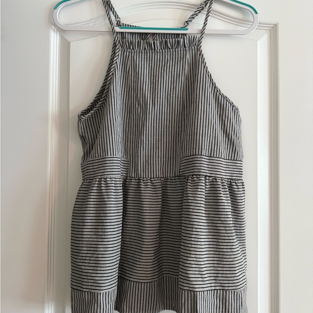 Striped Ruffle Black and Grey Sleeveless Top